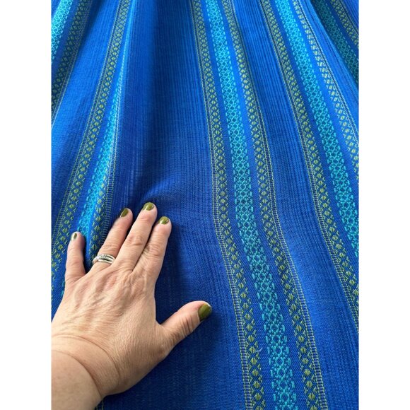 Vintage 70s curtain, blue and green stripes, pleated, price per panel - Picture 6 of 10